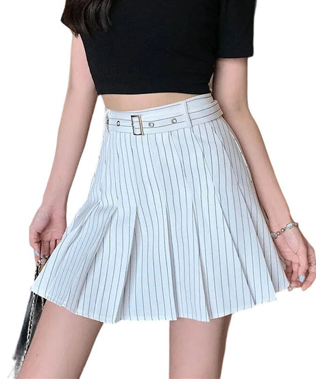 Striped Preppy Summer Pleated Skirt - Skirts