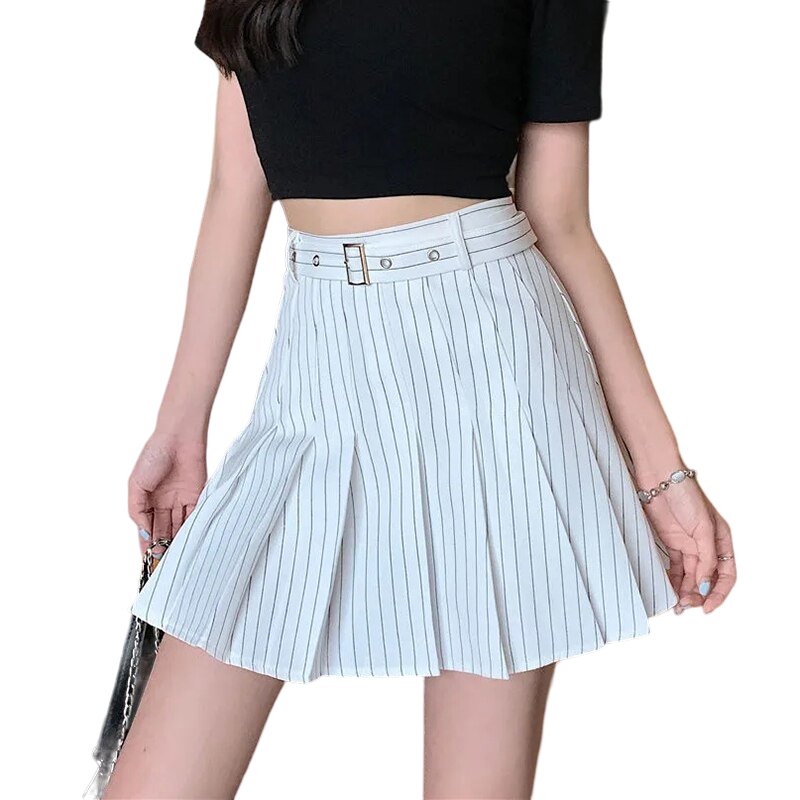 Striped Preppy Summer Pleated Skirt - Skirts