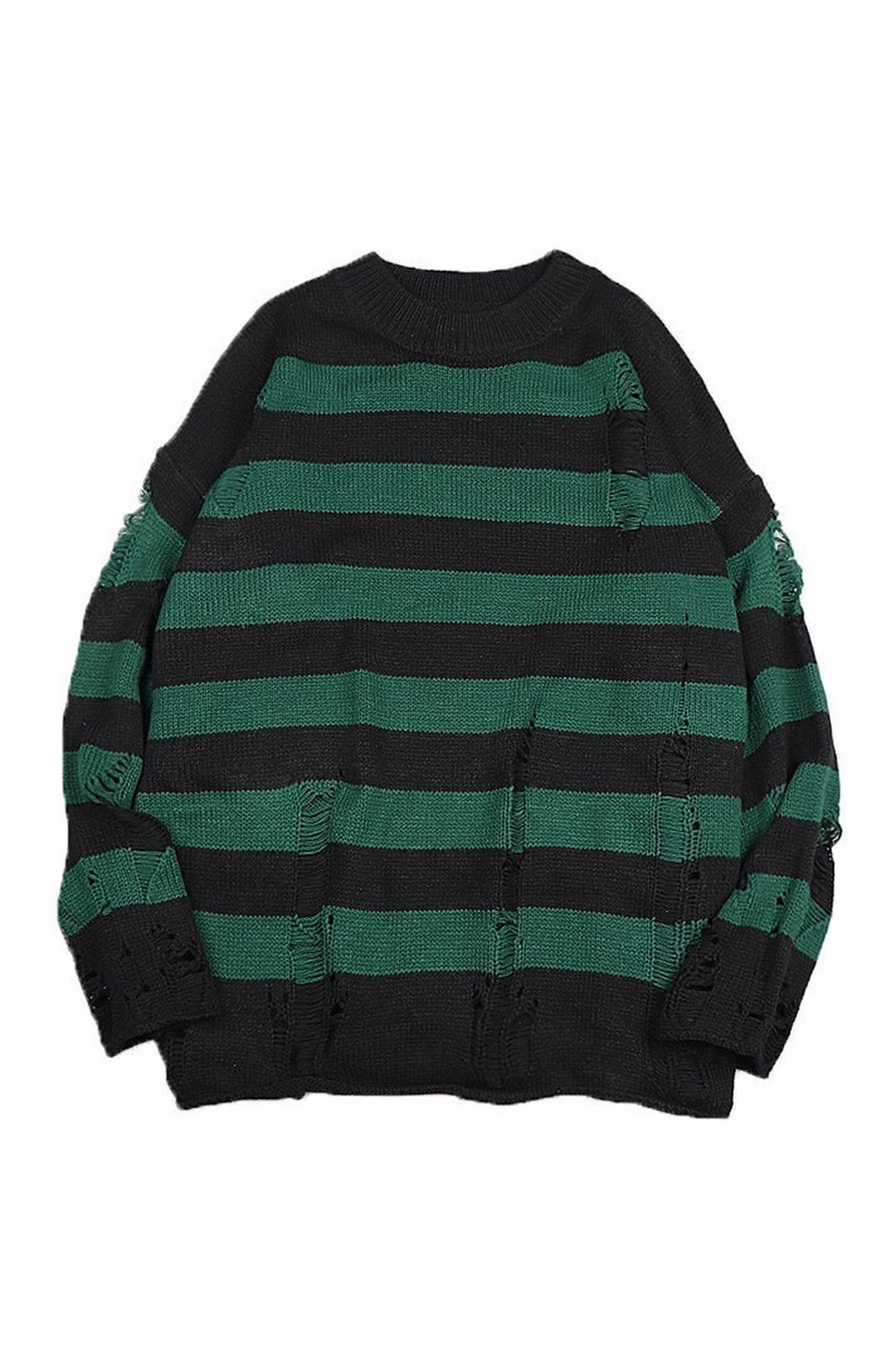 Striped Ripped Sweater - Sweaters