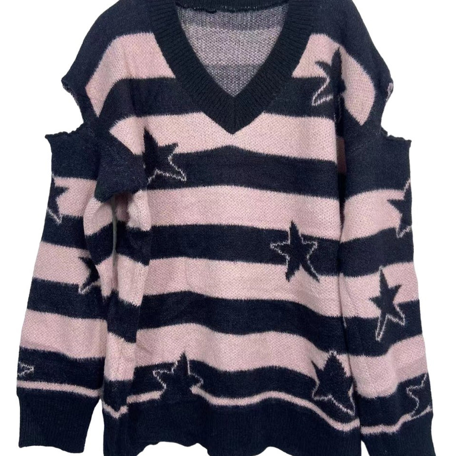Striped Star Knit Pullover - Sweatshirts