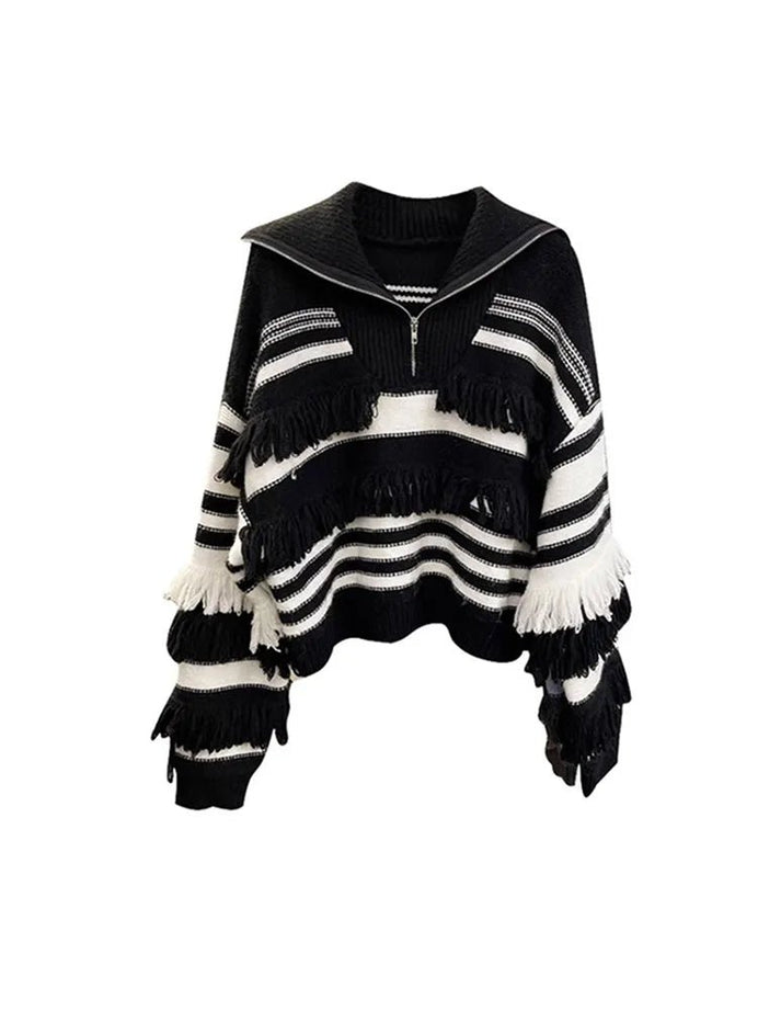Striped Tassel Knit Pullover -