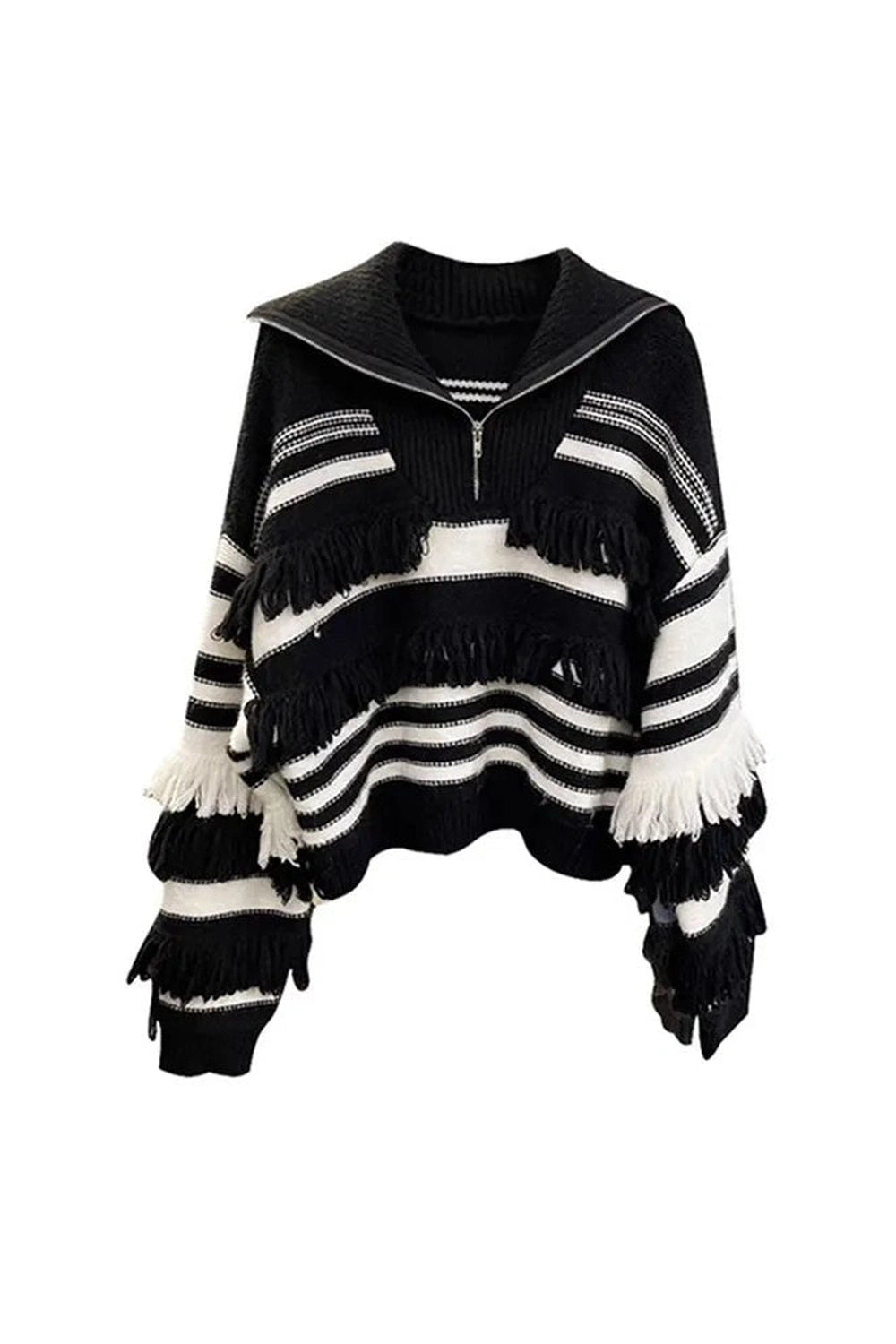 Striped Tassel Knit Pullover -