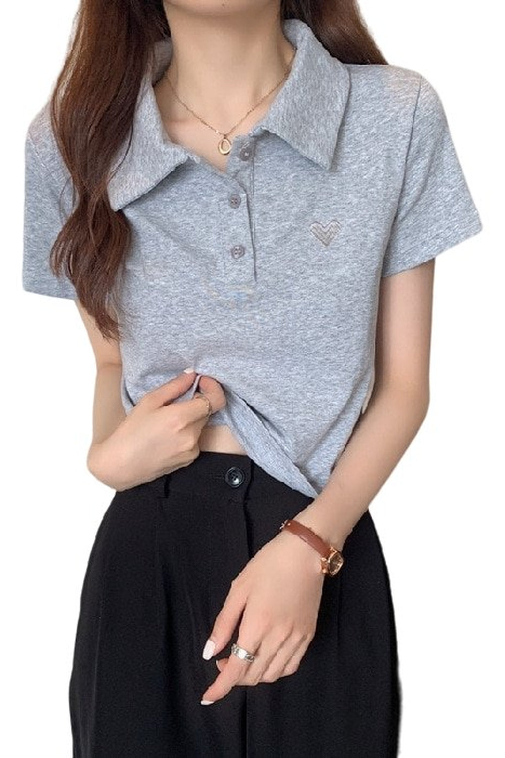 Summer Heart Embroidery Polo T-shirt - T-shirts