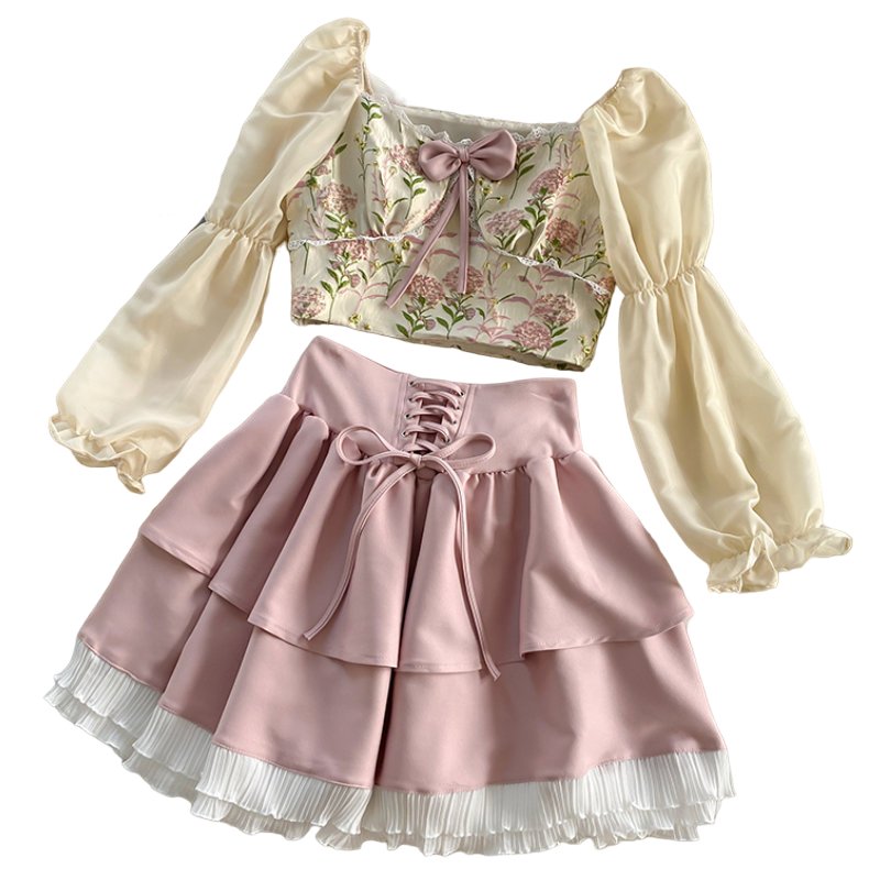 Sweet Elegant Skirt & Blouse Set - Blouses