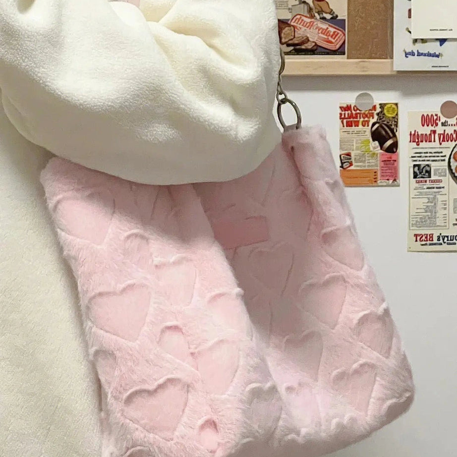 Coquette Sweet Heart Furry Tote Bag Shoptery