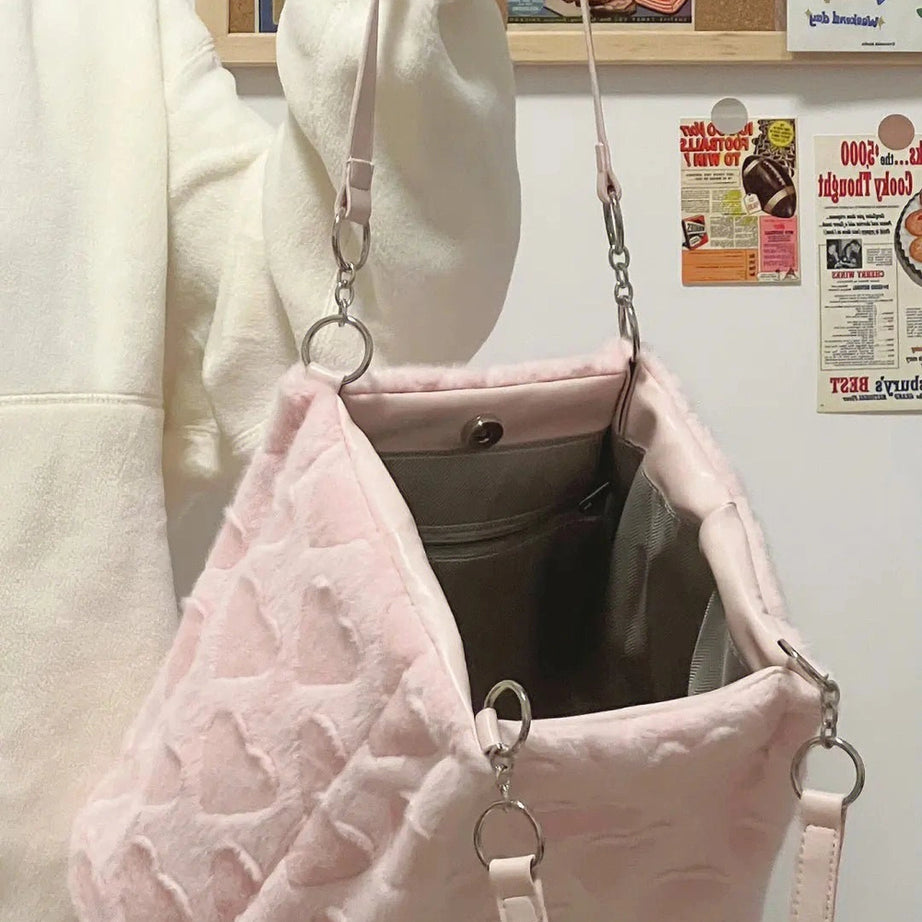 Coquette Sweet Heart Furry Tote Bag Shoptery