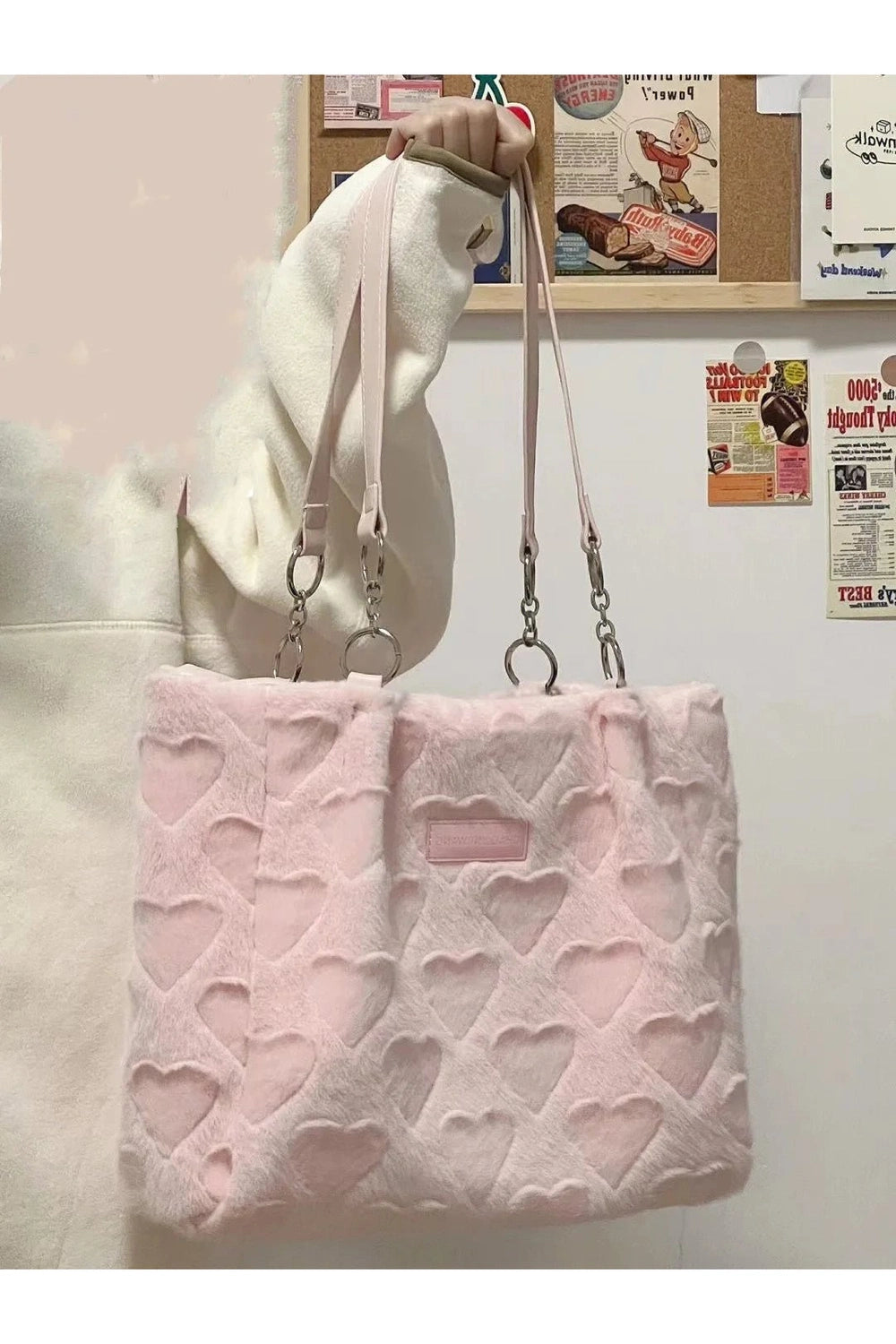 Coquette Sweet Heart Furry Tote Bag Shoptery