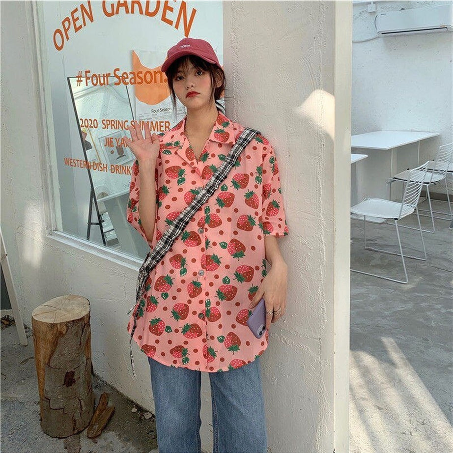 Aesthetic Sweet Korean Print Shirt Shoptery