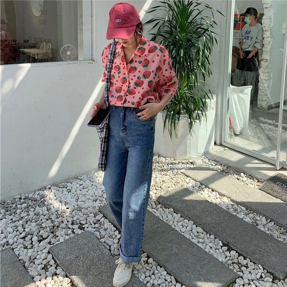 Aesthetic Sweet Korean Print Shirt Shoptery
