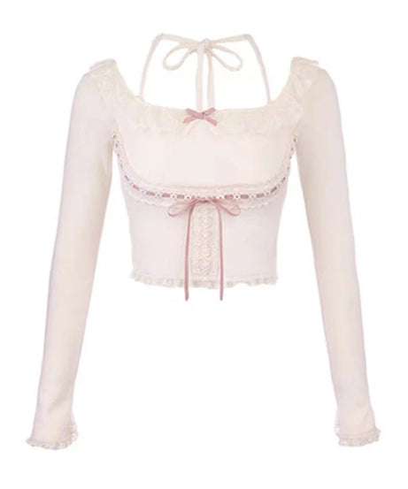Sweet Spring Bow Lace Blouse -
