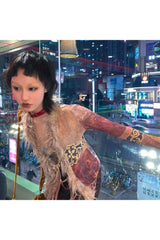 Y2k Rave Tassel Mesh Alt Irregular Shirt Shoptery