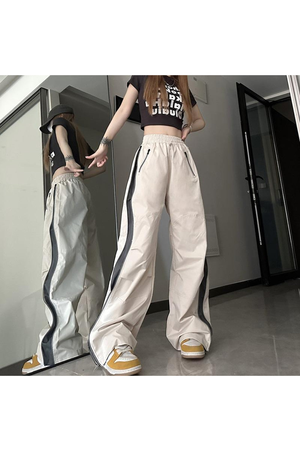Pants – Y2k Techwear – Y2K Revival for Casual Wear Beige Shoptery
