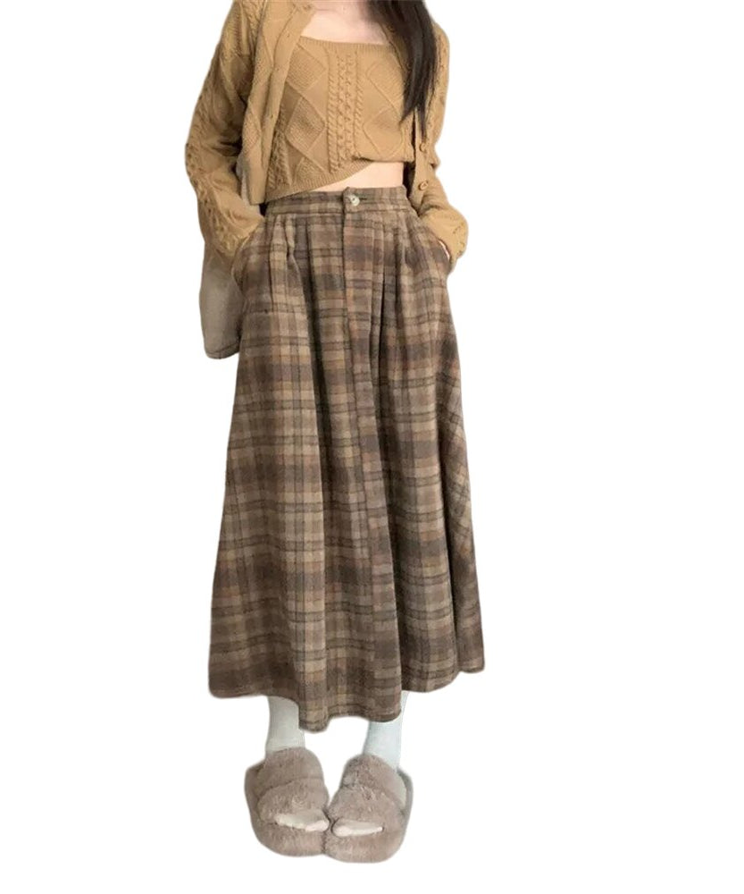 Thick Plaid Pleated Skirt - Skirts