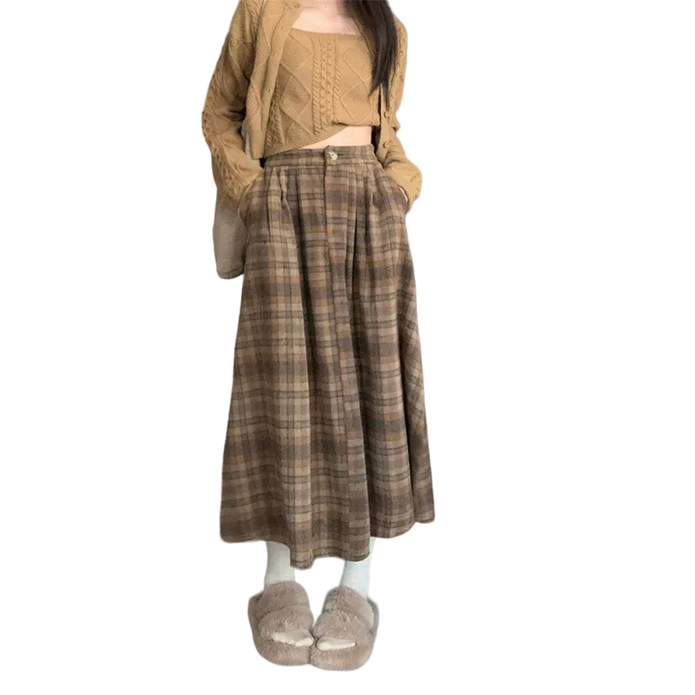 Thick Plaid Pleated Skirt - Skirts