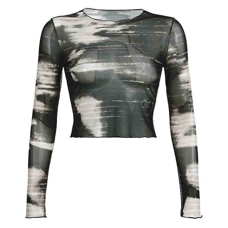 Tie Dye Long Sleeve Grunge Crop Top - Crop Tops