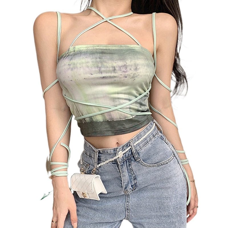 Tie Dye Spaghetti Strap Crop Top - Crop Tops