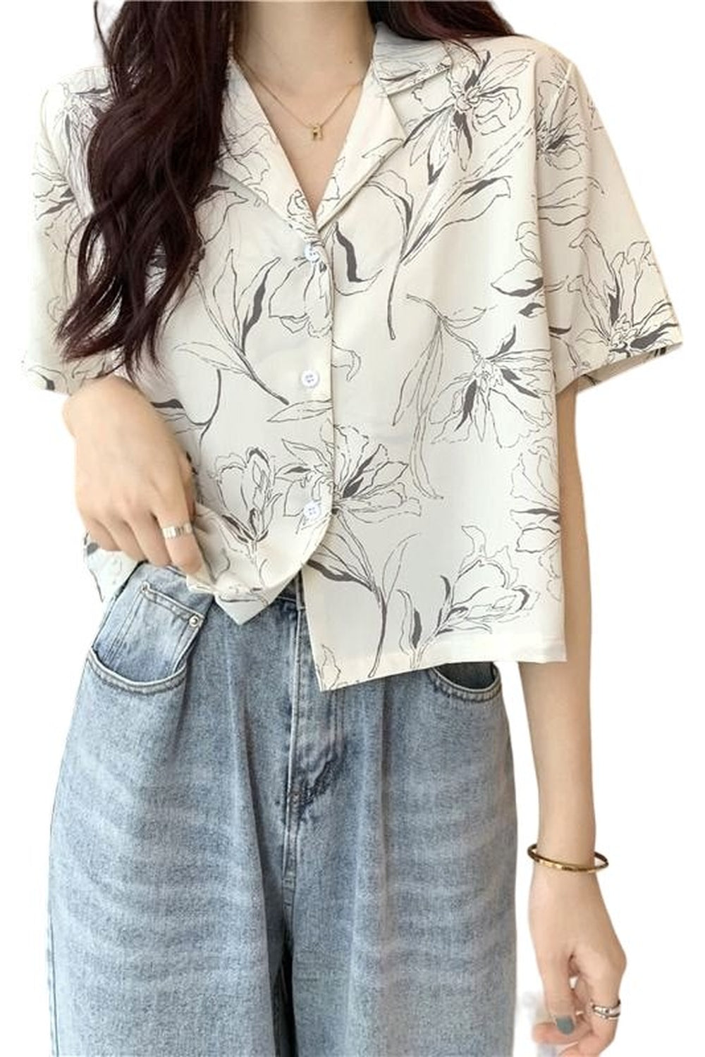 V-neck Button Print Summer Shirt - Shirts