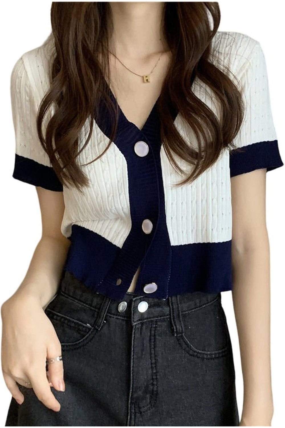 V-neck Cardigan Crop Top - Cardigans