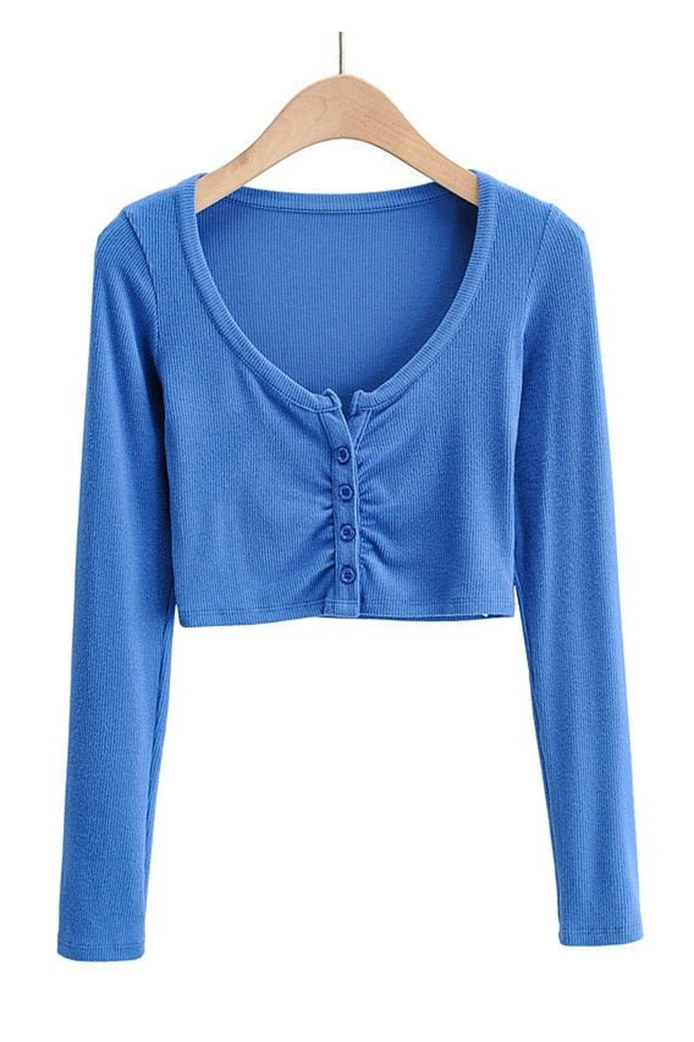 V-neck Long Sleeve Top - Crop Tops