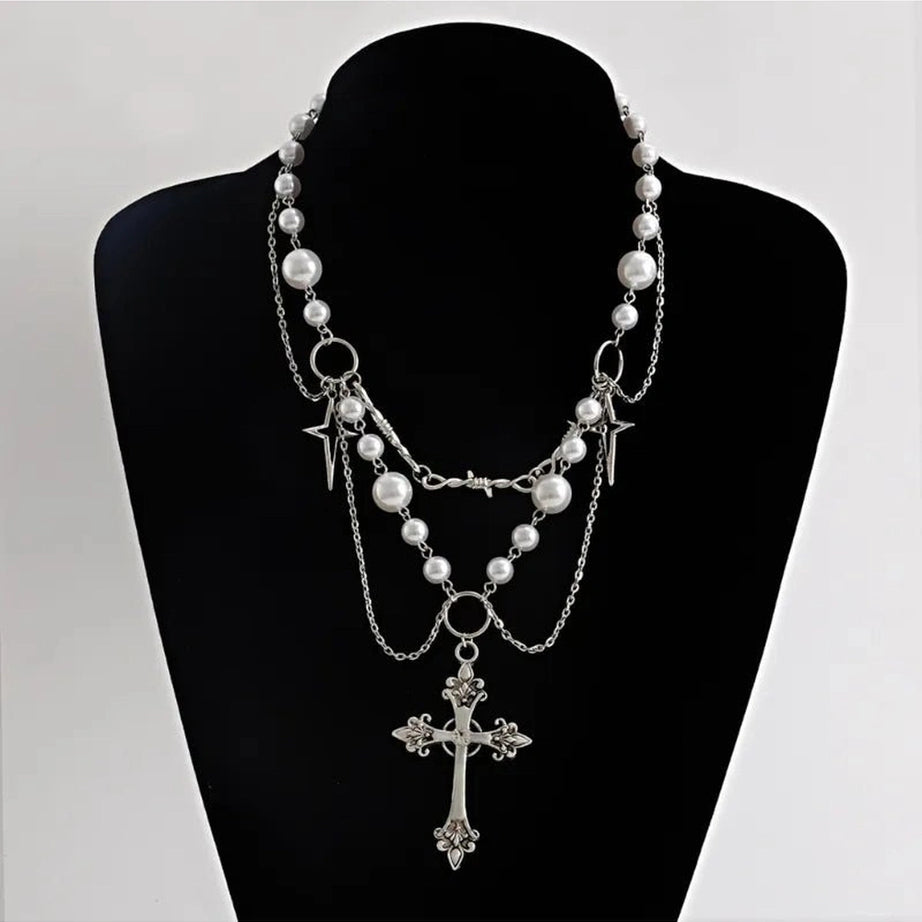 Alt Victorian Gothic Rosary Pearl Necklace Shoptery
