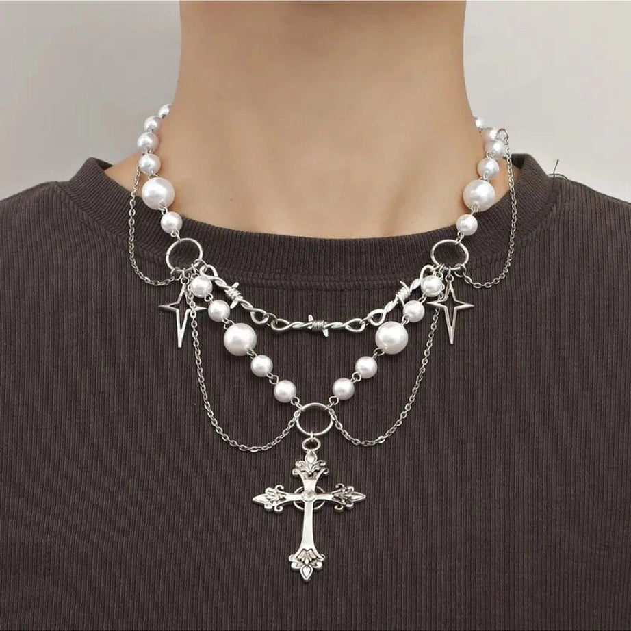 Alt Victorian Gothic Rosary Pearl Necklace Shoptery