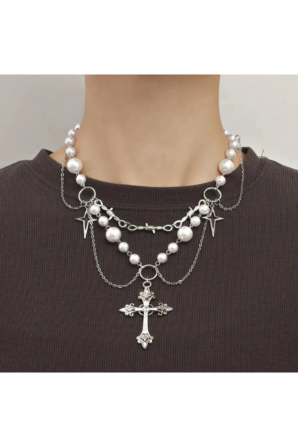 Alt Victorian Gothic Rosary Pearl Necklace Shoptery