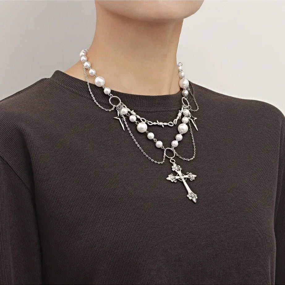 Alt Victorian Gothic Rosary Pearl Necklace Shoptery