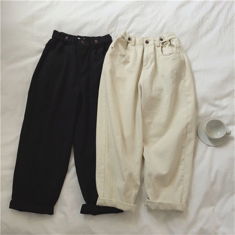 Vintage Aesthetic Cotton White Loose Jeans - Jeans