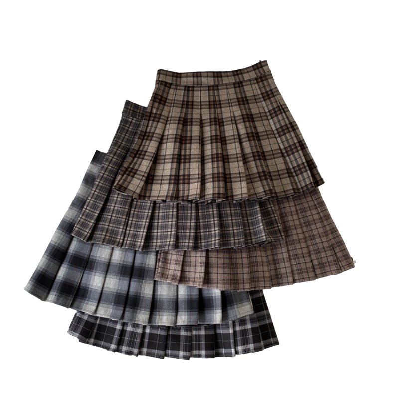 Vintage Aesthetic Plaid Pleated Skirt - Skirts