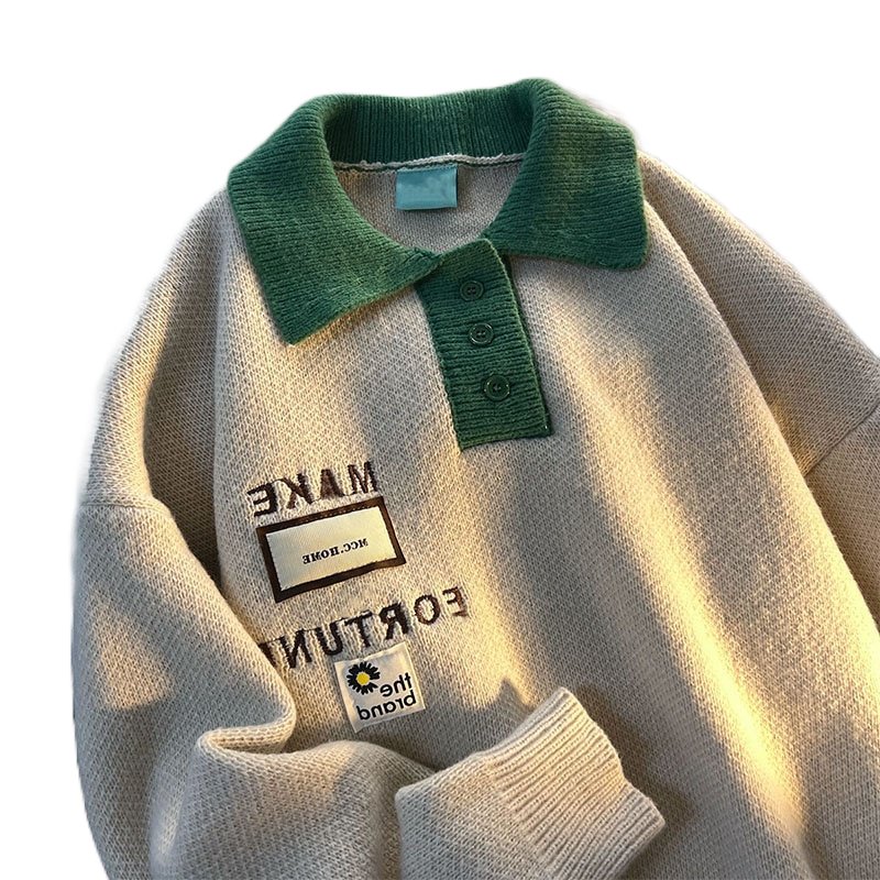 Vintage Aesthetic Polo Neck Sweater - Sweaters