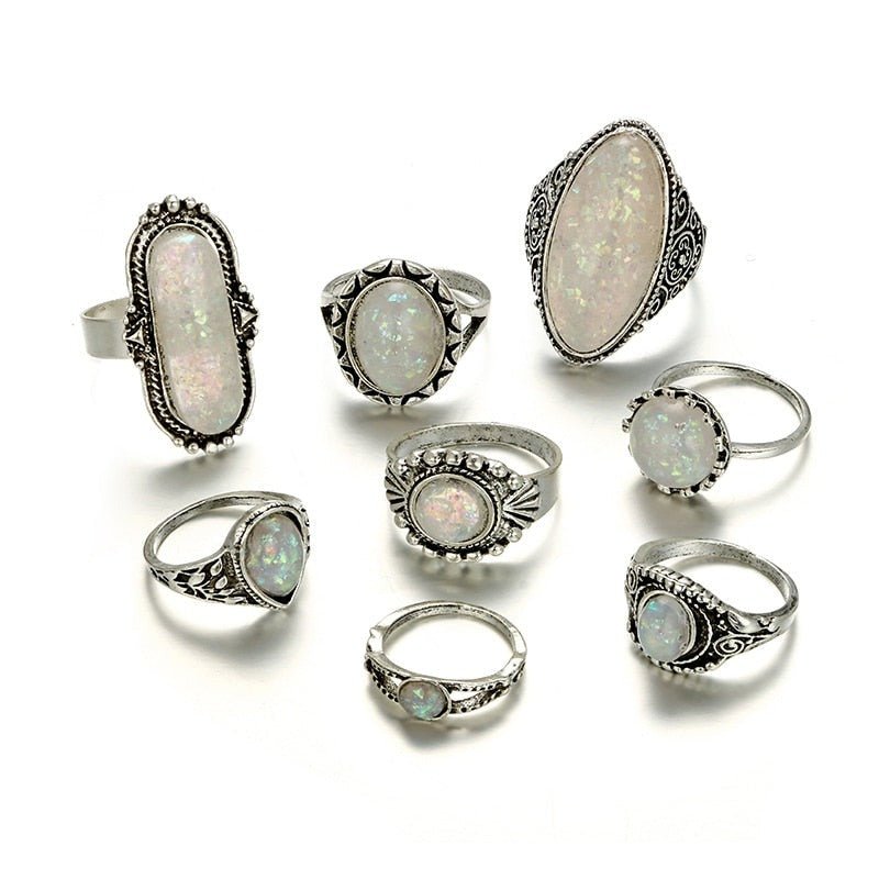 Vintage Aesthetic Silver Color Rings Sets - Rings