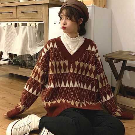 Vintage Argyle Sweater - Sweaters