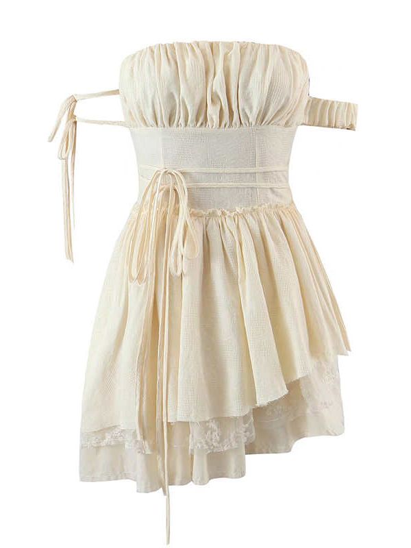 Vintage Beige Midi Dress - Dresses