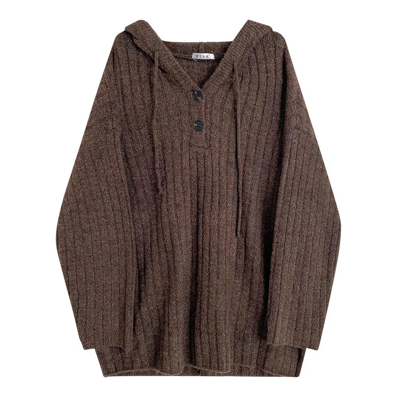 Vintage Brown Knit Hoodie Sweater -