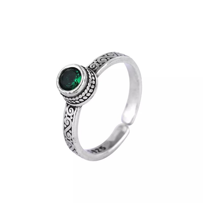 Vintage Celtic-Inspired Emerald Open Ring -