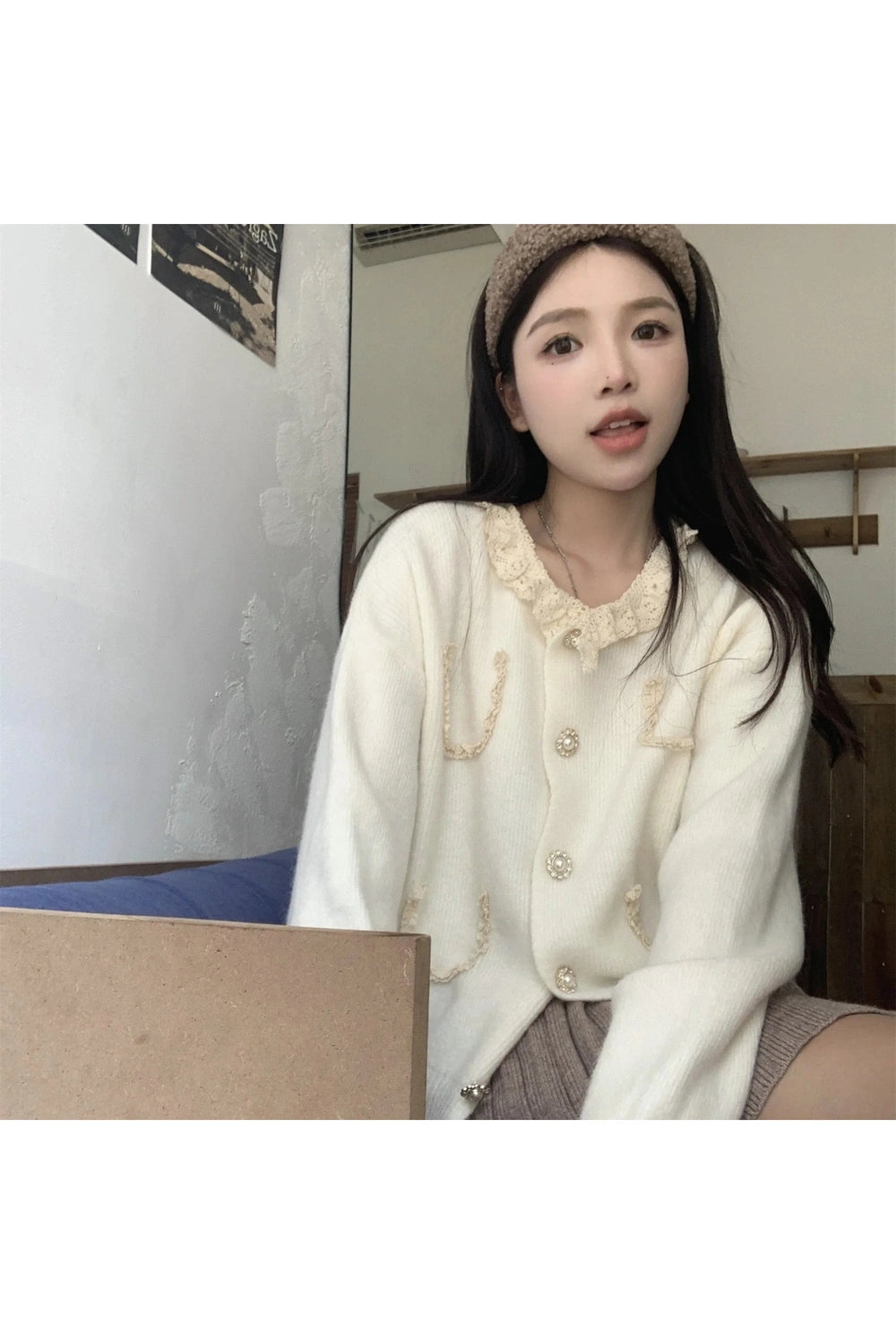 Coquette Retro Charm Lace Cardigan beige Shoptery