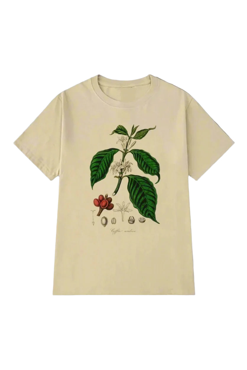 Retro Coffee Plant Graphic Women's T-Shirt Khaki Shoptery