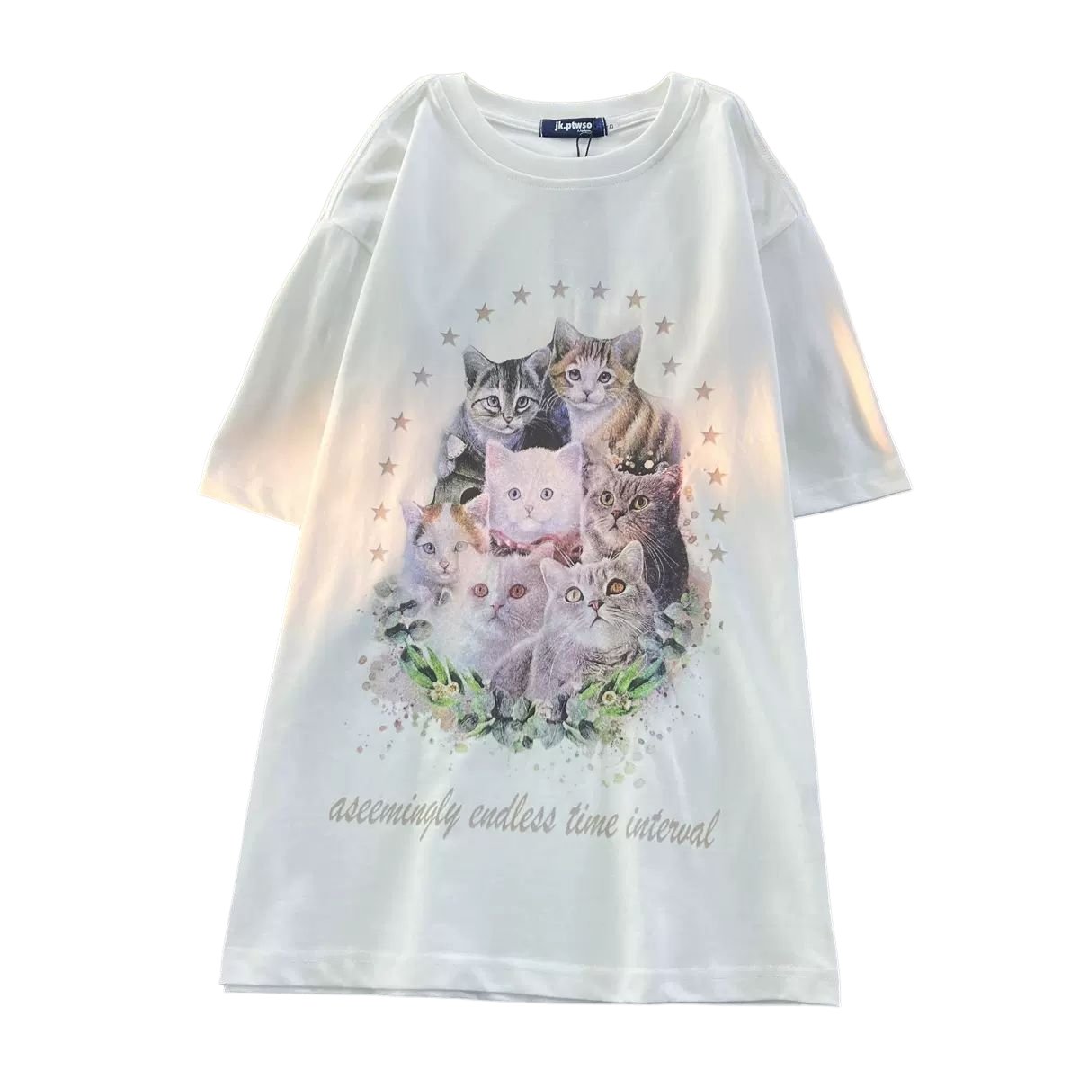 Vintage Cute Cat Print Cotton T-Shirt - T-shirts