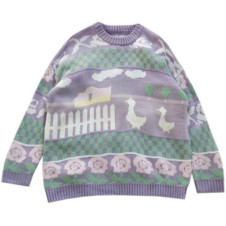 Vintage Floral Knitwear Sweater - Sweaters