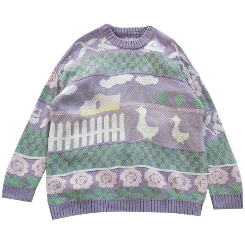 Vintage Floral Knitwear Sweater - Sweaters