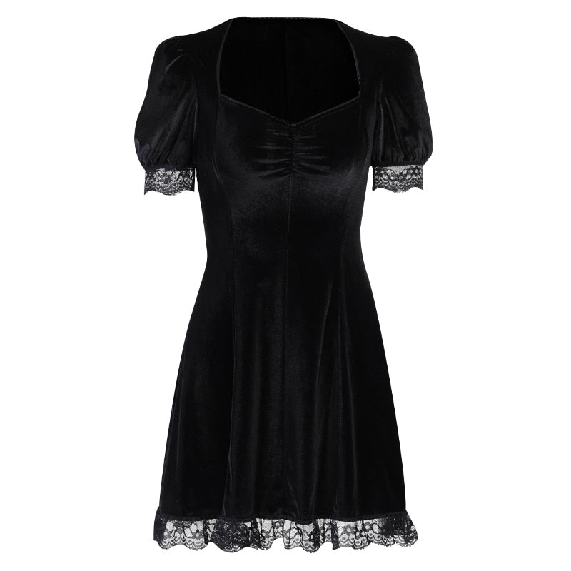 Vintage Gothic Lace Black Dress - Dresses