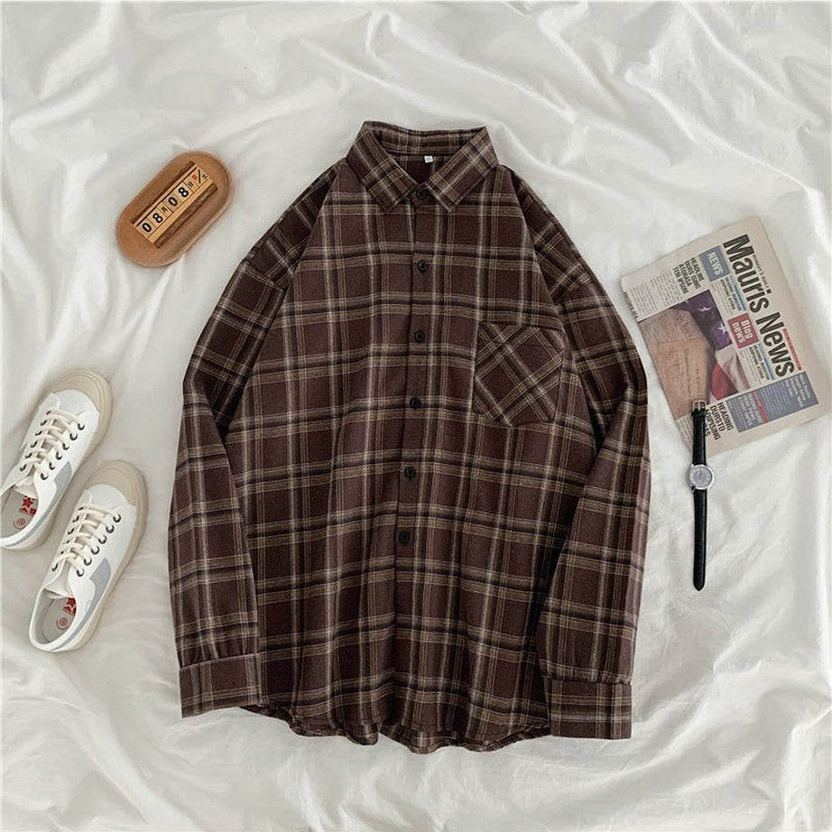 Retro Plaid Shirt 093205brown Shoptery