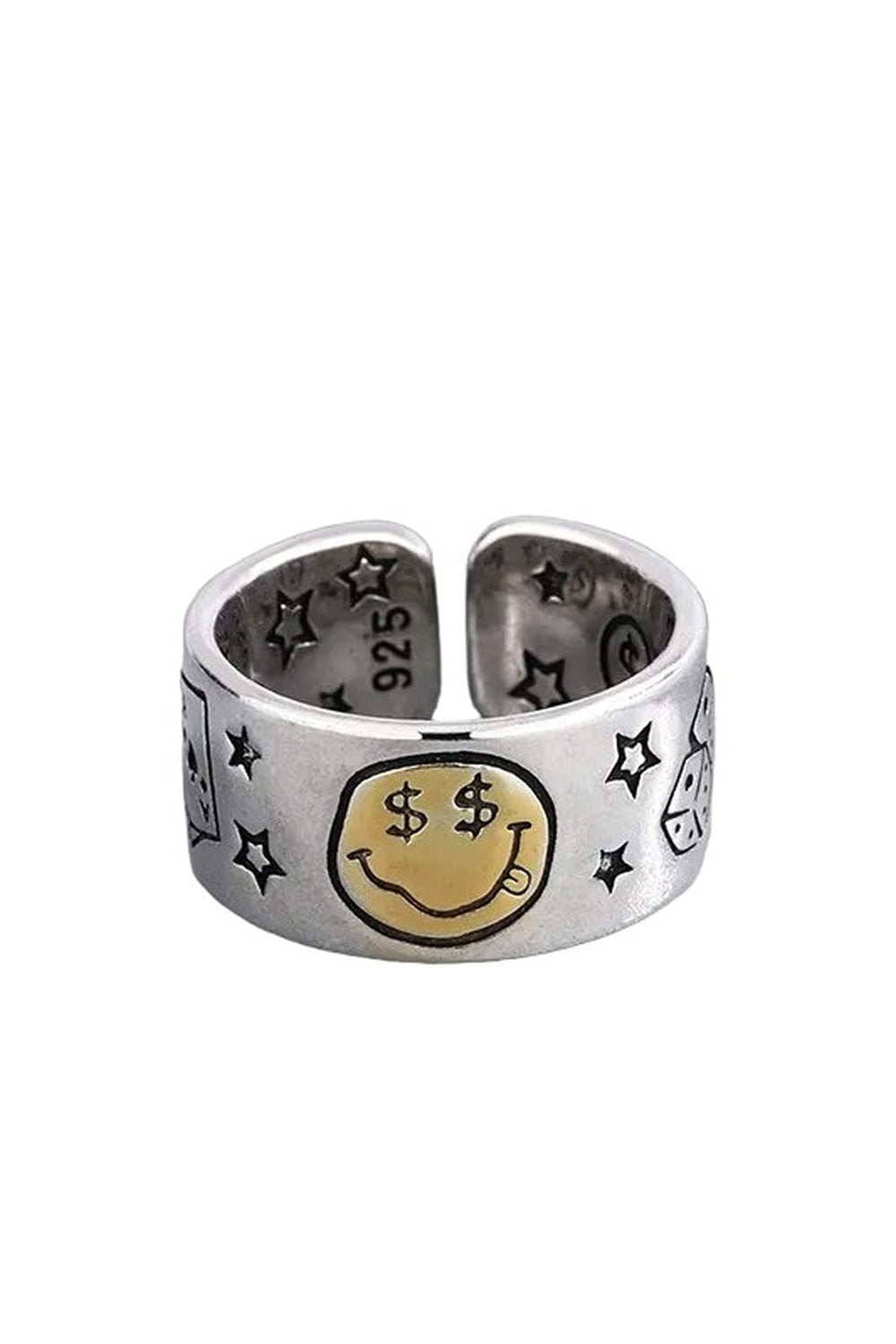 Retro Poker Dice Smile Ring Gold Face Resizable Shoptery