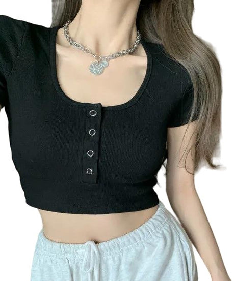 Vintage Solid Crop Top T-Shirt - Crop Tops