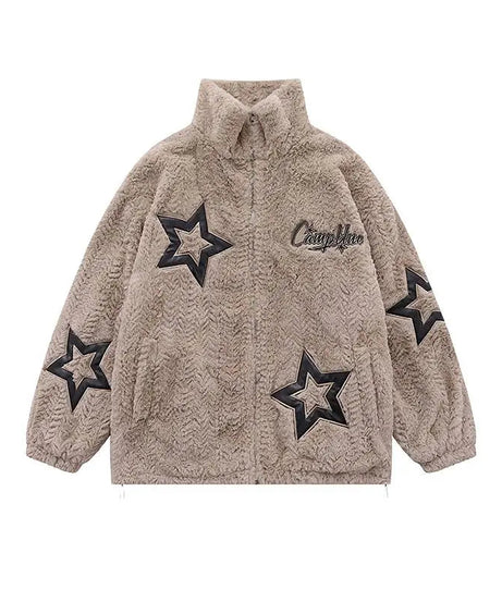 Vintage Star Embroidered Fleece Coat -