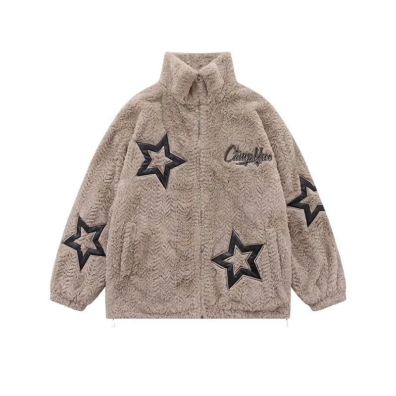 Vintage Star Embroidered Fleece Coat -