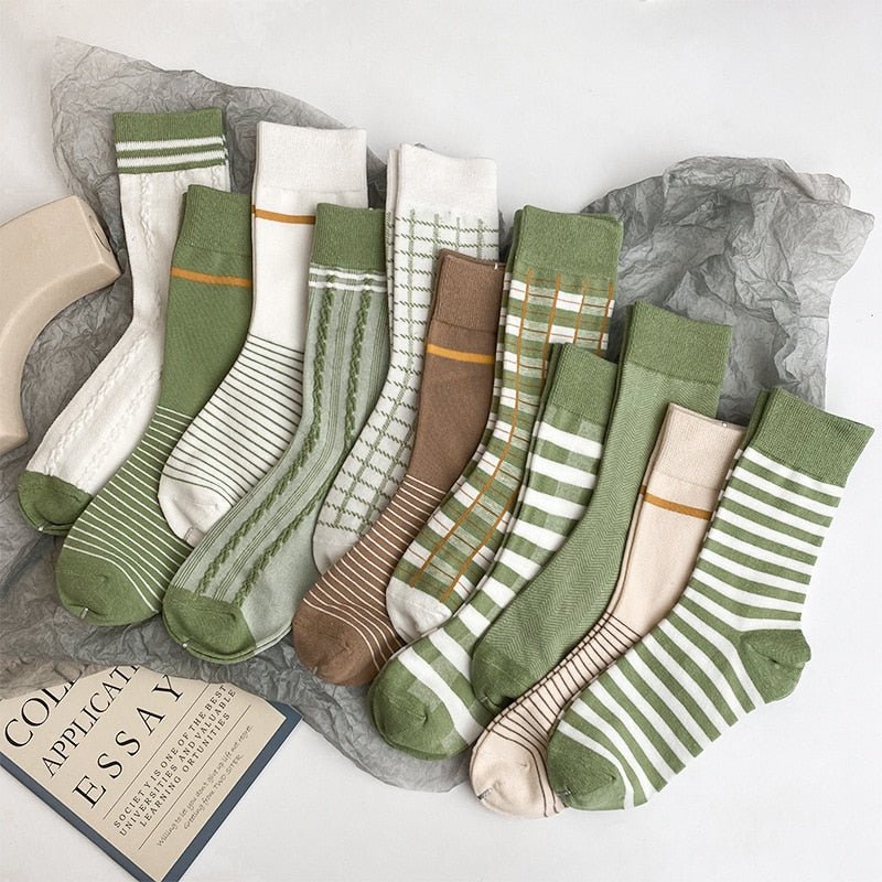 Vintage Stripe Avocado Green Socks - Socks