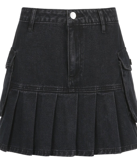 Vintage Y2K Pleated Jeans Skirt - Skirts