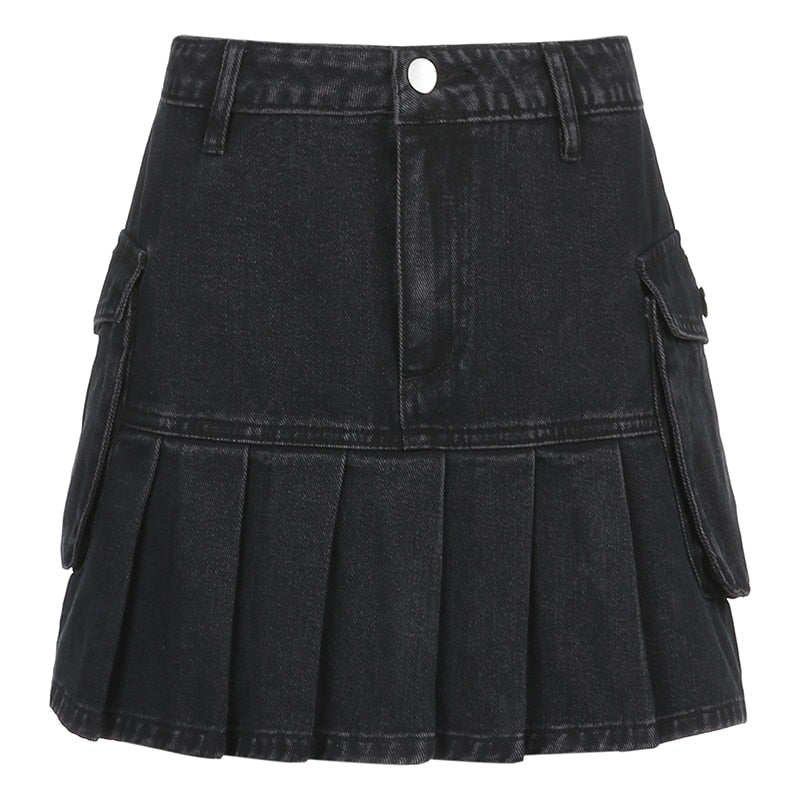 Vintage Y2K Pleated Jeans Skirt - Skirts