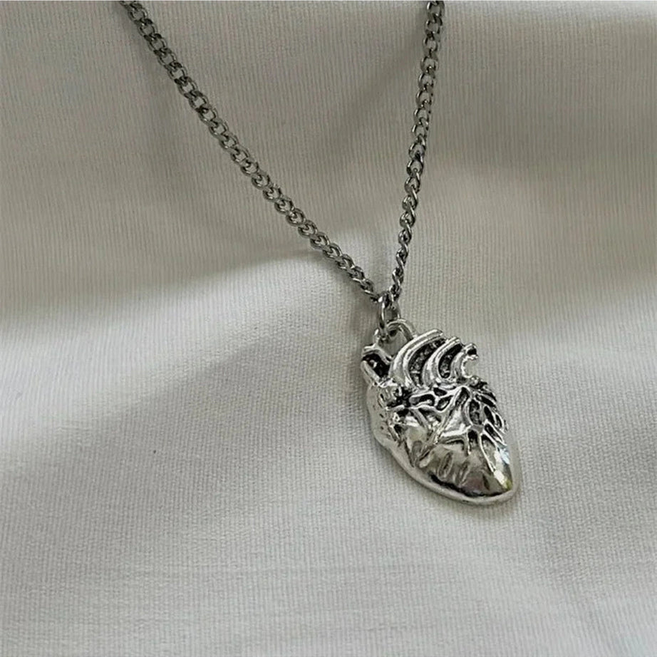 Aesthetic Vivid Heartbeat Pendant Antique Silver Plated Shoptery